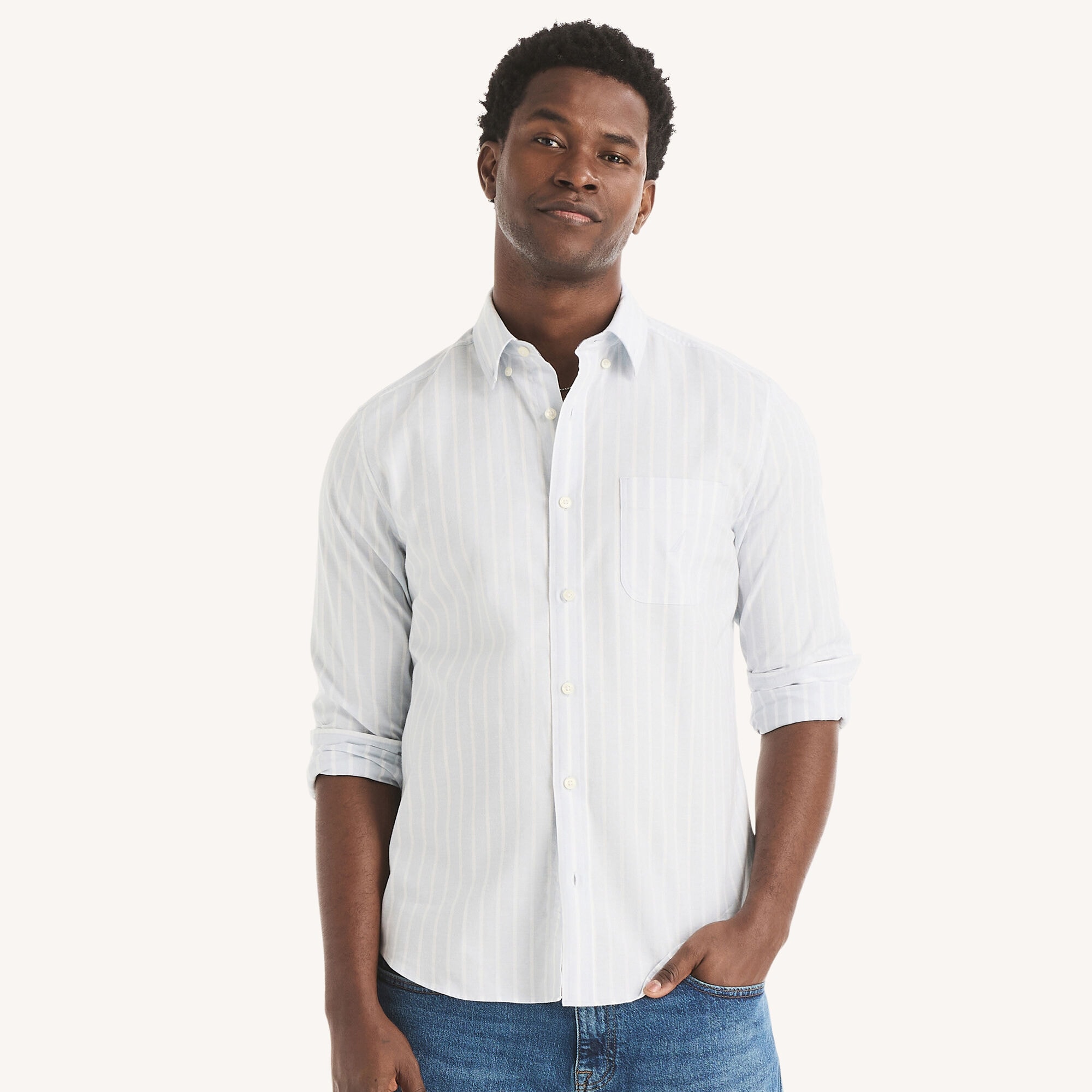 Nautica Men's Striped Oxford Shirt 427 (Reef Blue), XS