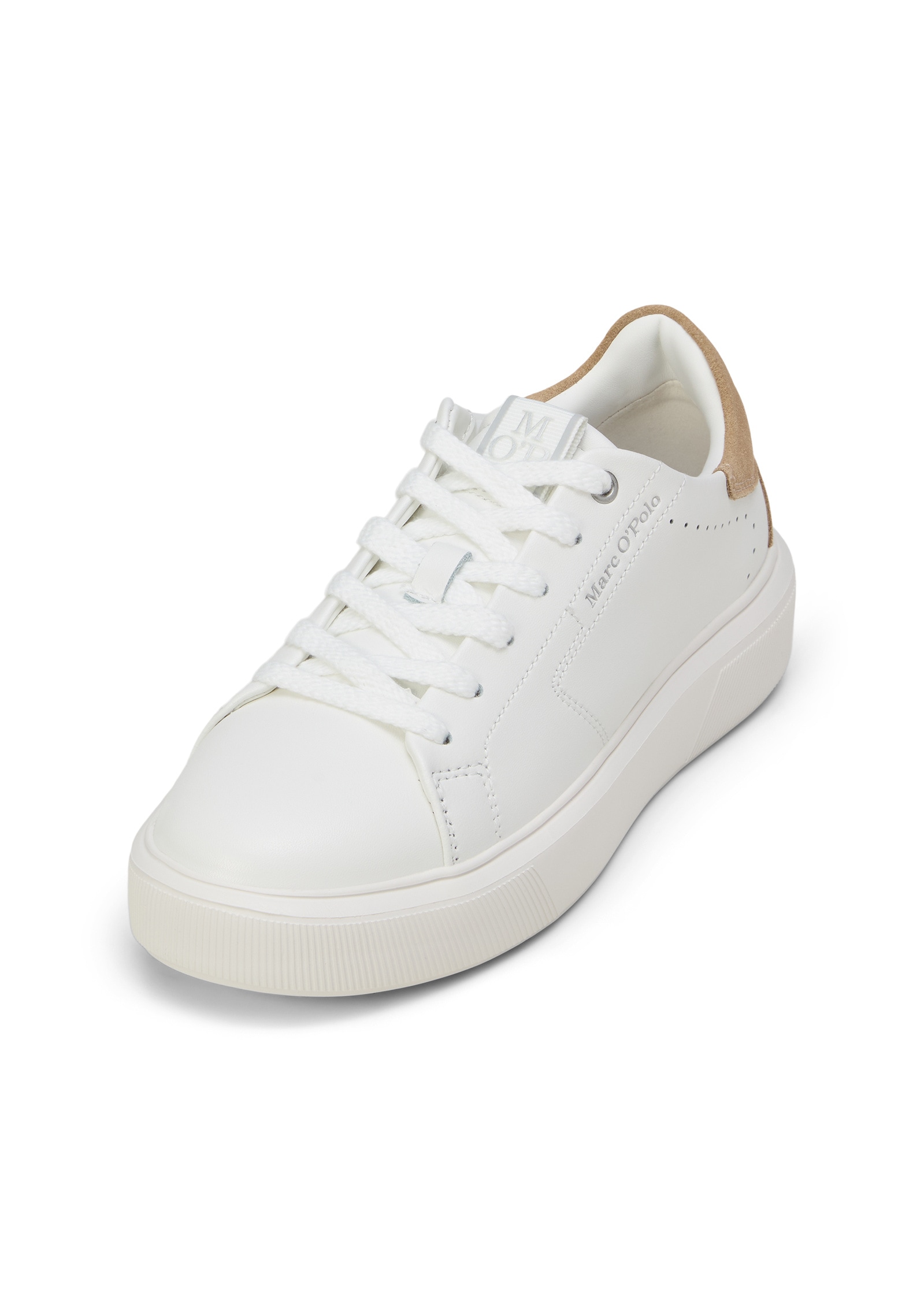 Sneaker MARC O'POLO "aus edlem Rindleder", Damen, Gr. 39, sanftes weiß, fine sand, Obermaterial: 100% Leder, unifarben, Schuhe Sneaker