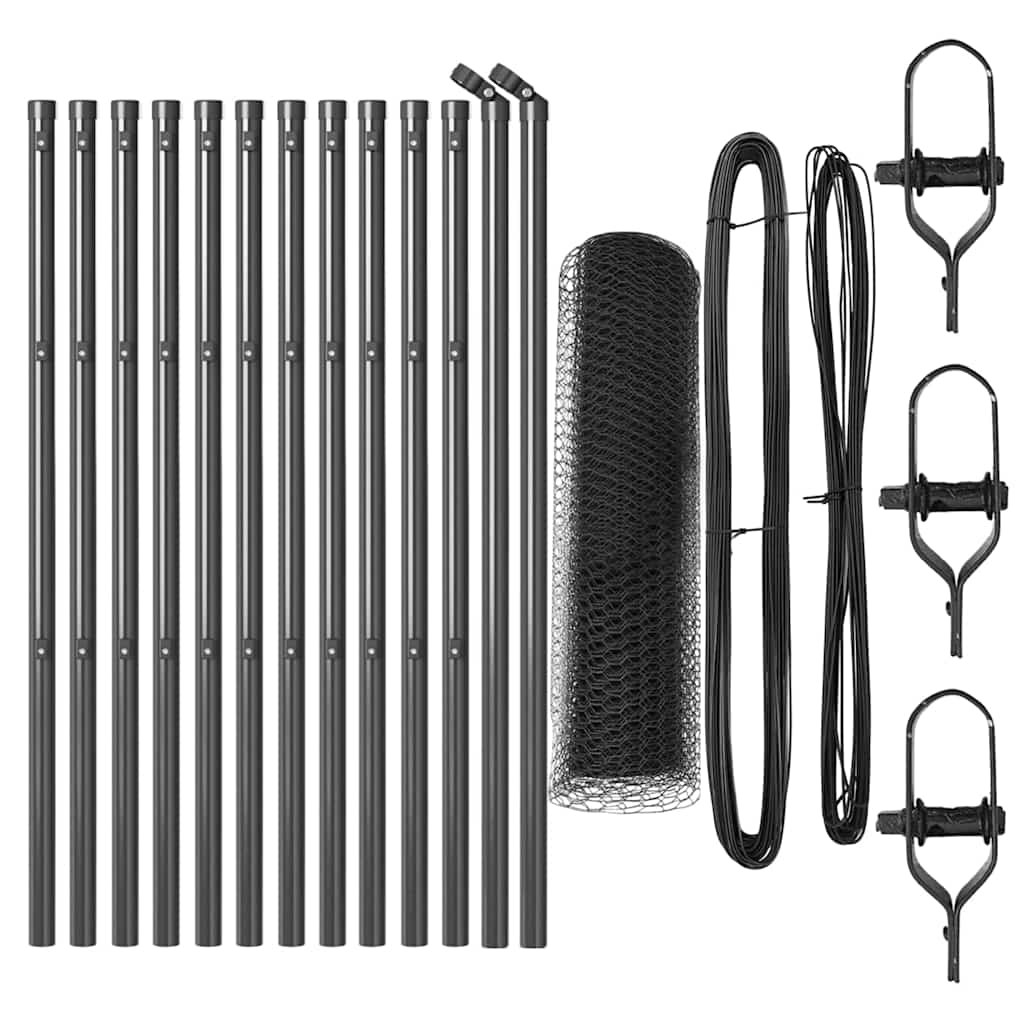 vidaXL Zaunpfosten Grau 25 x 0,8 m (13 mm Mesh) Stahl und PVC Image