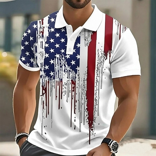 T-Shirts polo à manches courtes drapeau américain jour de l'indépendance américaine pour hommes 250e anniversaire de l'Amérique chemises à col tenue de festival décontractée boutons d'été blanche