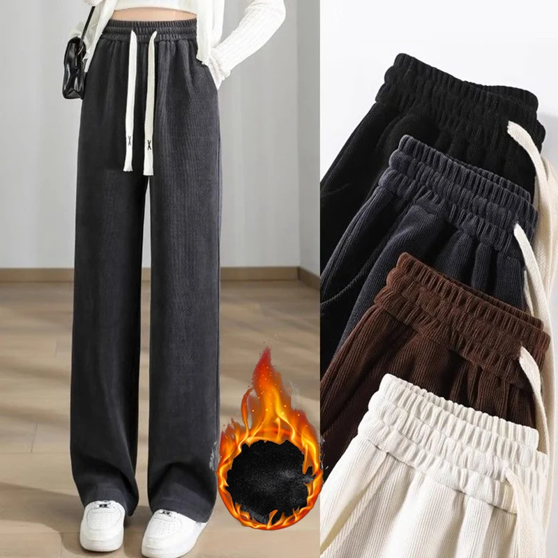 Klassische Mode Winter Dame Dünne Hosen Mädchen Schnee Warme Fleece Jogginghose Frauen Solide Plüsch Verdicken Thermische Hosen Image