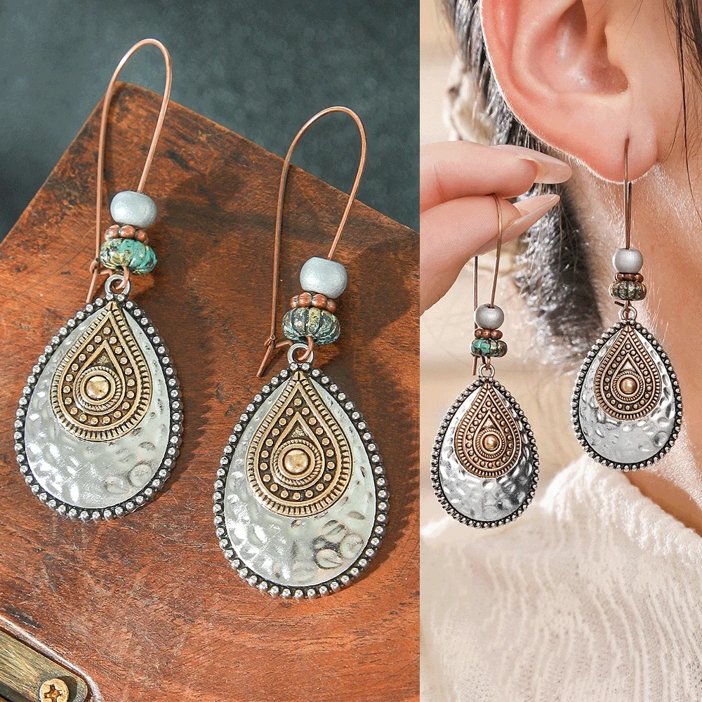 Damen-Ohrringe im Vintage-Stil, große Ohrringe, geometrische Statement-Antik-Silber, Boho-Schmuck, Alltagskleidung, Arbeit, Partys, Geschenke