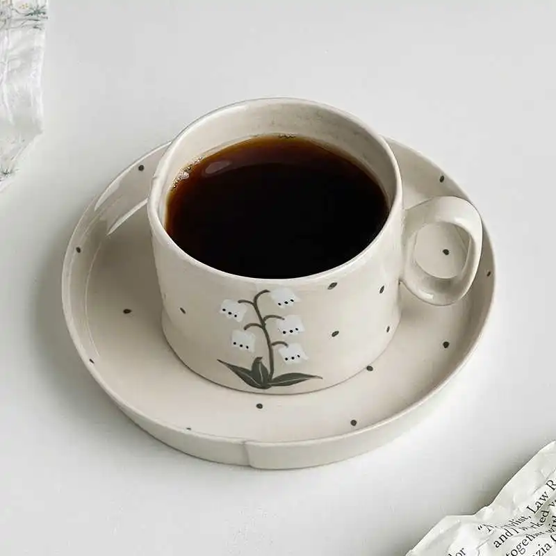 Ins Style Coffee Cup Saucer Set Vintage High Quality Afternoon Teacups Elegant Household Hand Painted Breakfast Plate