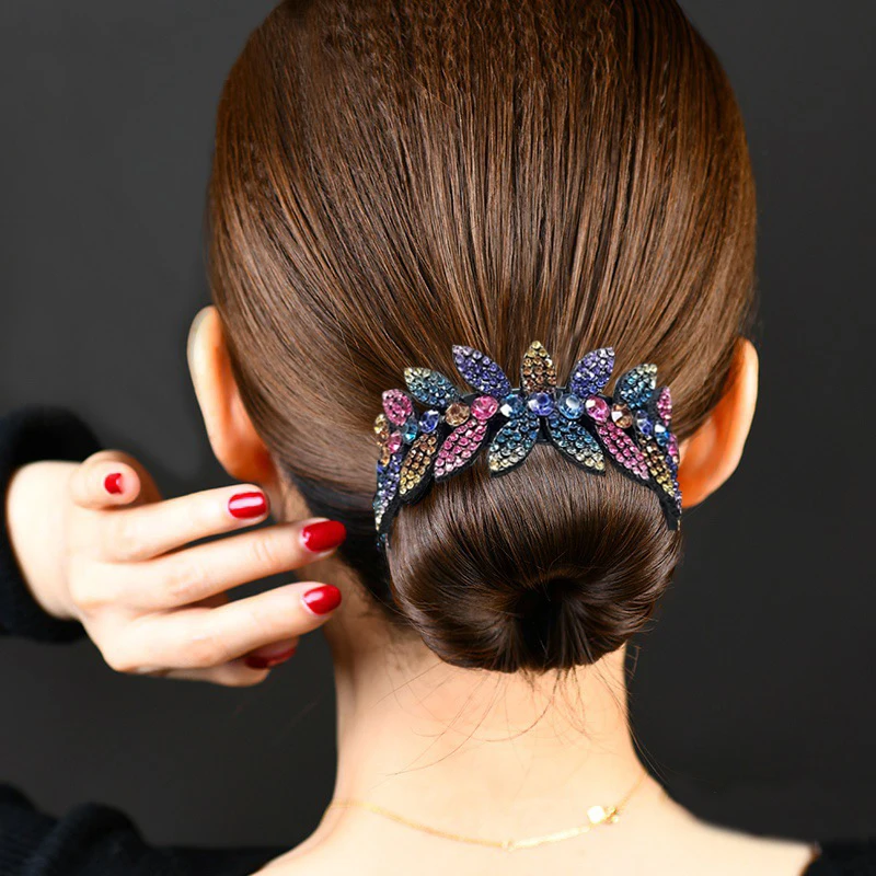 Fermaglio per capelli alla moda con strass di cristallo, fermaglio a molla per chignon, fermaglio a fiore per coda di cavallo, fermaglio per matrimonio, regalo di San Valentino