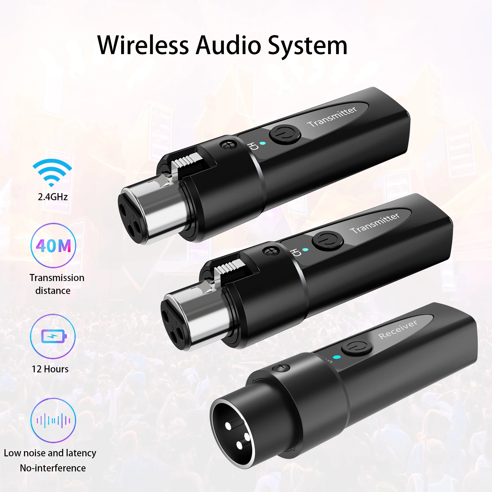 Ricevitore trasmettitore microfono wireless XLR, sistema wireless microfono 2.4Ghz, adattatore microfono wireless ricaricabile per audio Mi