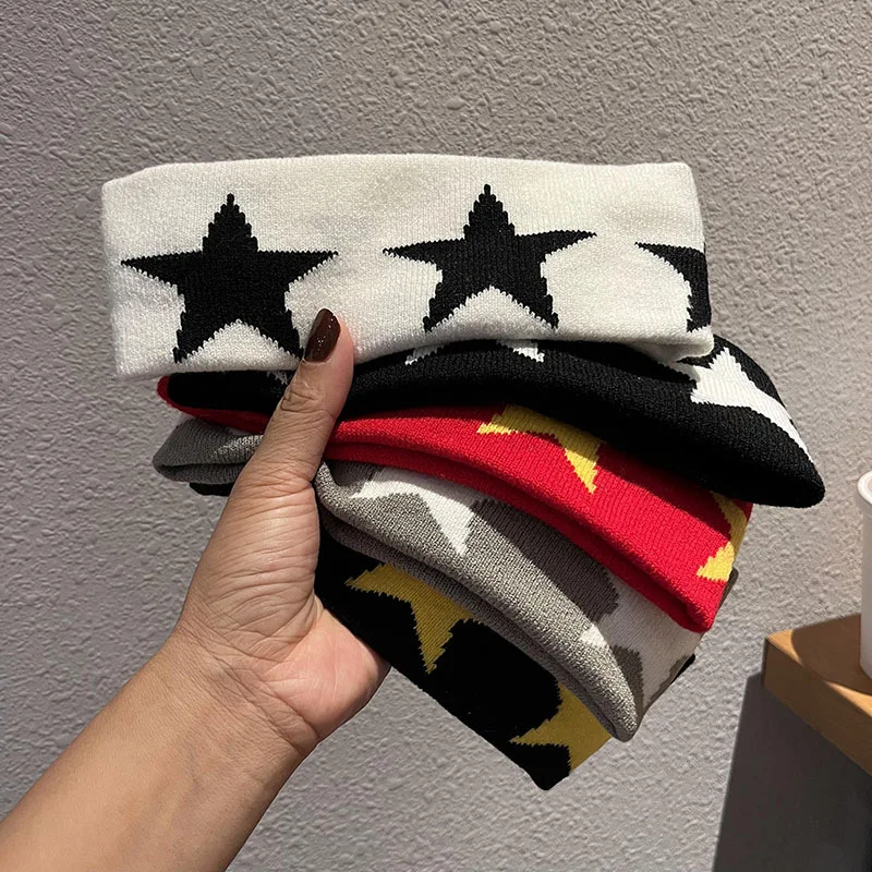 1 stück Koreanische Mode Pentagramm gestrickte Breite Kante Stirnband Hip-Hop Sport Unisex Haar Zubehör Schweiß Absorbieren Stirnband 2026