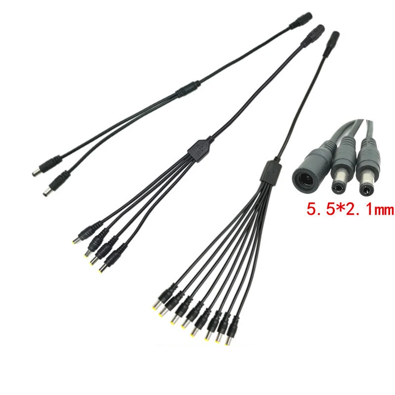 DC Power Ladekabel Splitter 5,5 x 2,1 mm 1 in 2 4 8 Out Draht Splitter POE CCTV Tester IP Kamera Stecker Adapter Verlängern Image