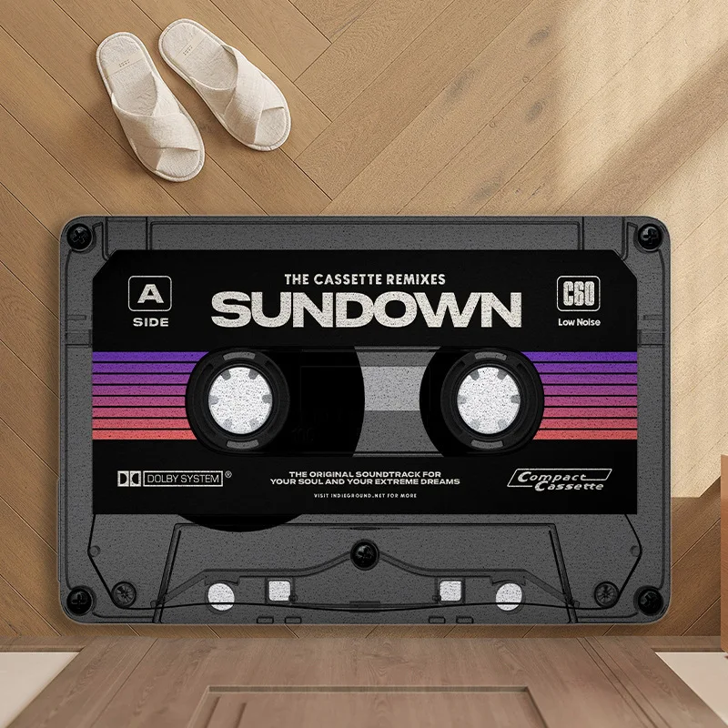 Home Floor Mat Retro Cassette Tape Bedroom Bathroom Kitchen Adjustable Floor Mat Dirt Resistant Easy To Decorate Home Floor Mat