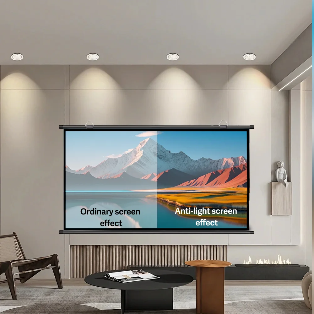 Ein Muss für Heimkino! 120 Zoll 16:9 faltbarer Anti-Falten-Projektor mit weißem Wandbildschirm, waschbar, geeignet für Image