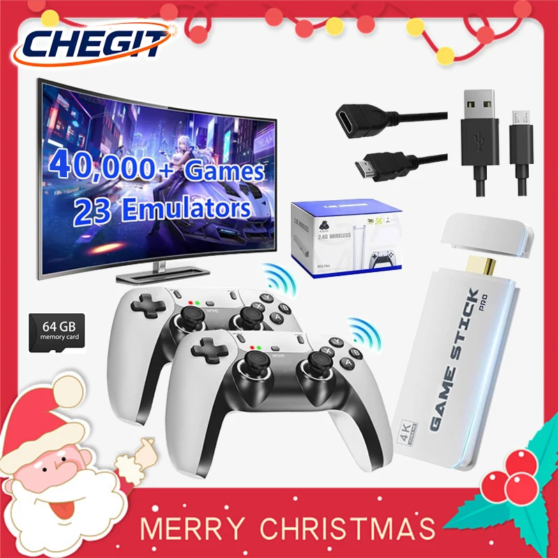 M15 4K TV Game Stick Video Game Console Built-in 40000 Games 64GB Player Wireless Controller Retro Gamepad Christmas Gift