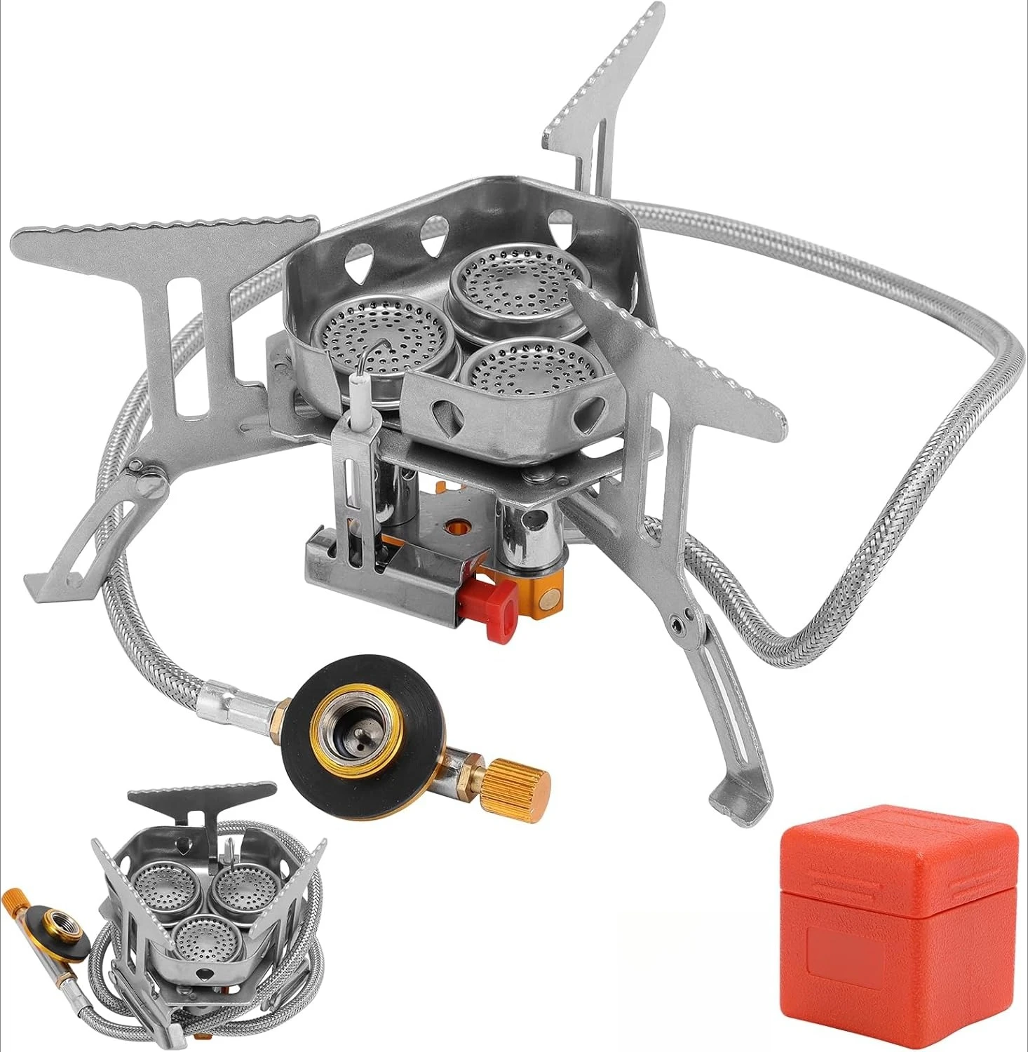 Mini-Campingkocher mit mehreren Kraftstoffen, tragbar, zusammenklappbar, winddicht, Gasbrenner, kompatibel mit Butan und Propan für Rucksackreisen, Wandern, Roadtrip Image