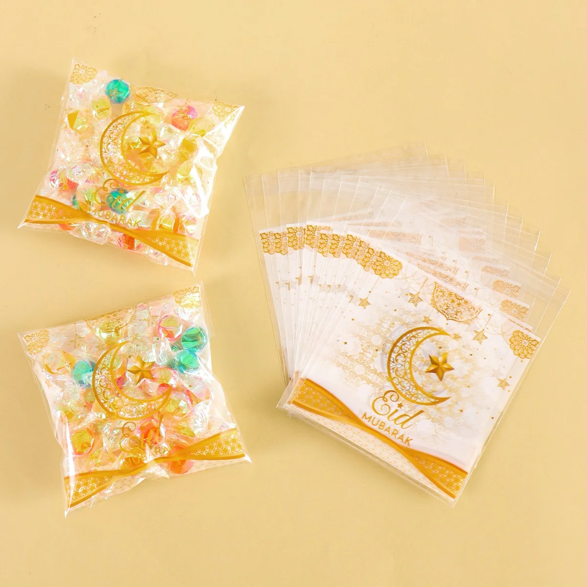 50/100 stücke Eid Mubarak Süßigkeiten Taschen Kunststoff Cookie Taschen Muslim Islamischen Party 2026 Back Paket Ramadan Kareem DIY liefert Image