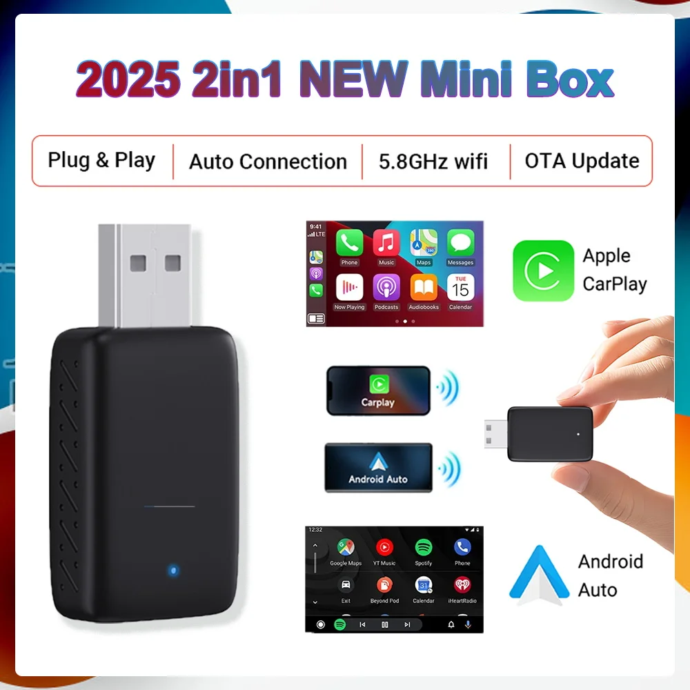 2in1 Mini Neue Adapter CarPlay Box Verkabelt Zu Wireless CarPlay & Android Auto Smart box Bluetooth WiFi Verbinden Plug & Play Fit 99% Autos Image