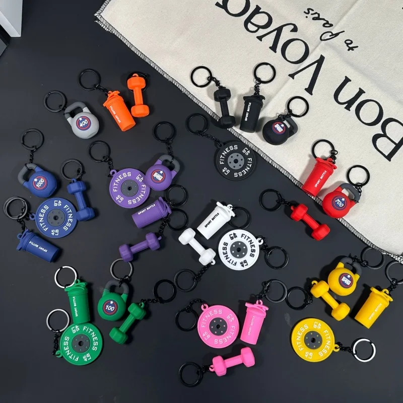 2025 HOT! Fitness Keychain Gym Barbell Key chain Weightlifting Keyring Silicone Weight Plate Gym Gifts Workout Gifts Bag gift