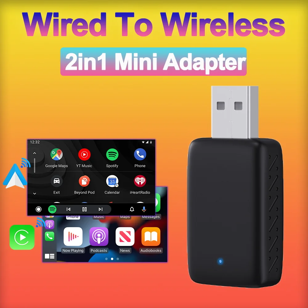NEUE 2in1 CarPlay Android Auto Wireless Mini Box Wireless Smart Adapter Plug & Play Dongle Bluetooth WiFi Schnelle Verbindung Fit 99% Autos Image