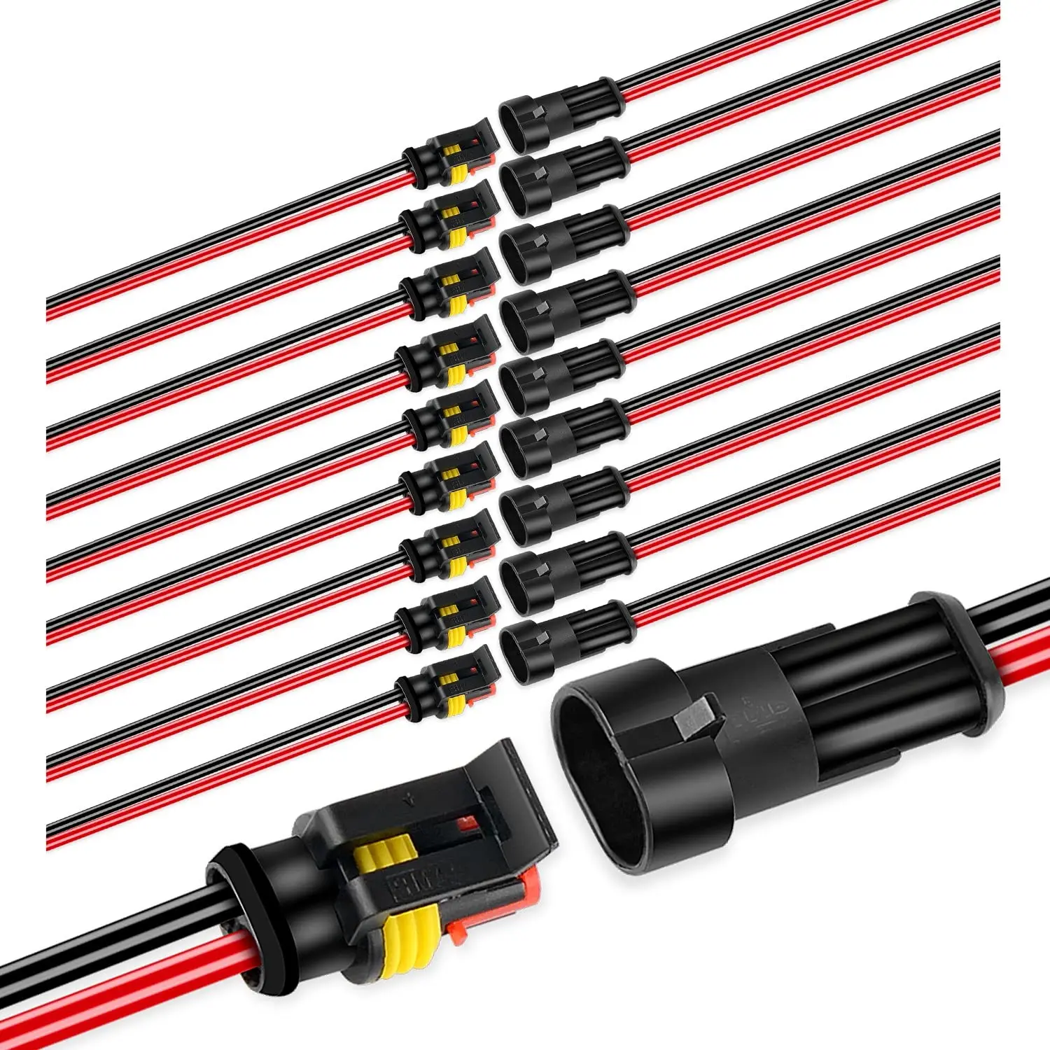 5/10 Paar 2-poliger Wege-Stecker, wasserdichte Steckverbinder, männlich und weiblich, 16 AWG-Draht für elektrische Steckverbinder für Auto, LKW, Boot Image