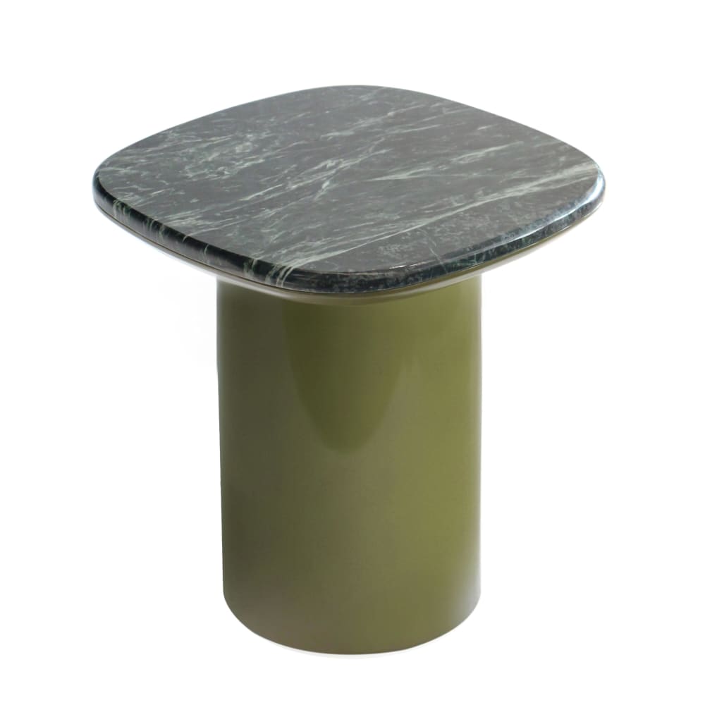 Table basse bout de canapé en marbre carré vert olive 42 x 42 cm