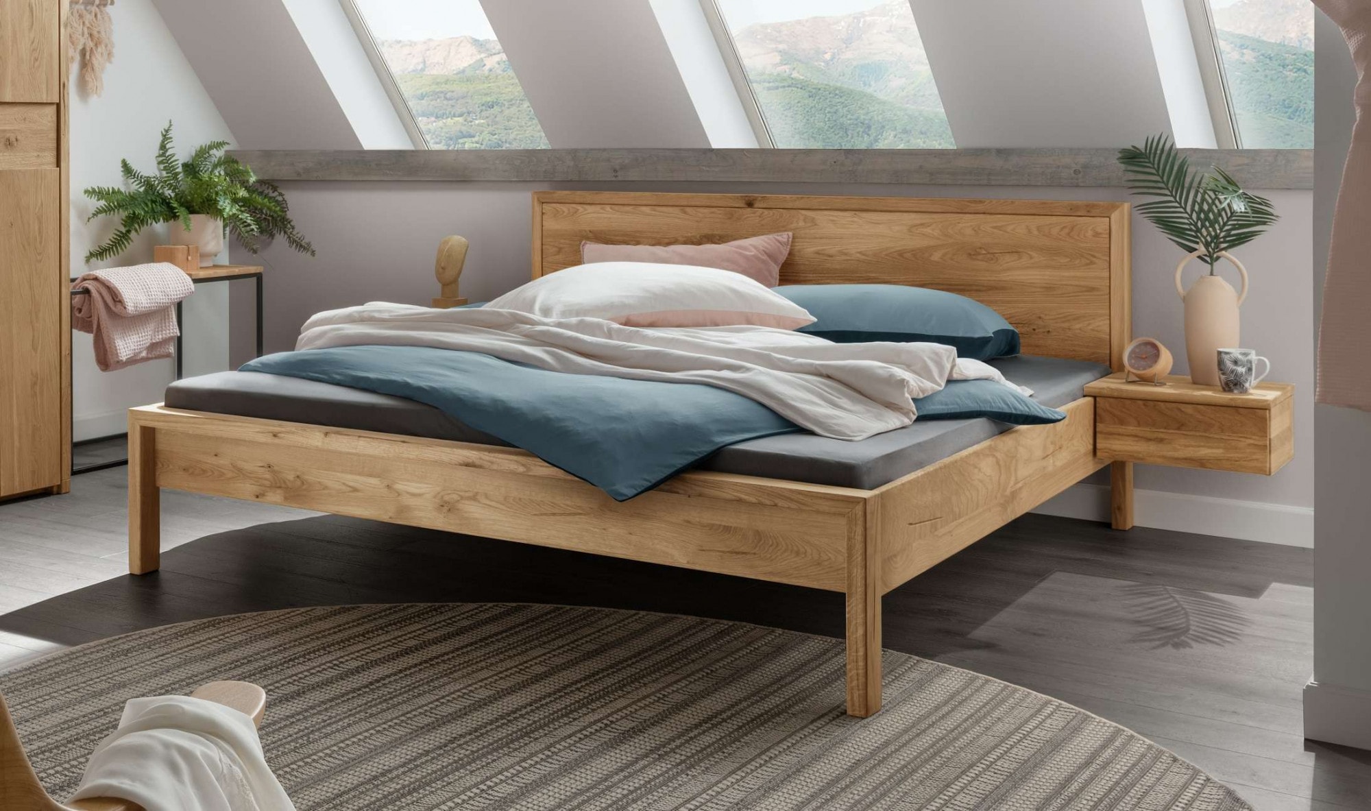 Schlafzimmer-Set HOME AFFAIRE "Huven Schlafzimmer", natur, B:160cm H:90cm T:200cm, Massivholz, Schlafzimmermöbel-Sets, Massivholzbett aus Eiche mit 2 Nachttische, FSC-zertifiziert, stabil