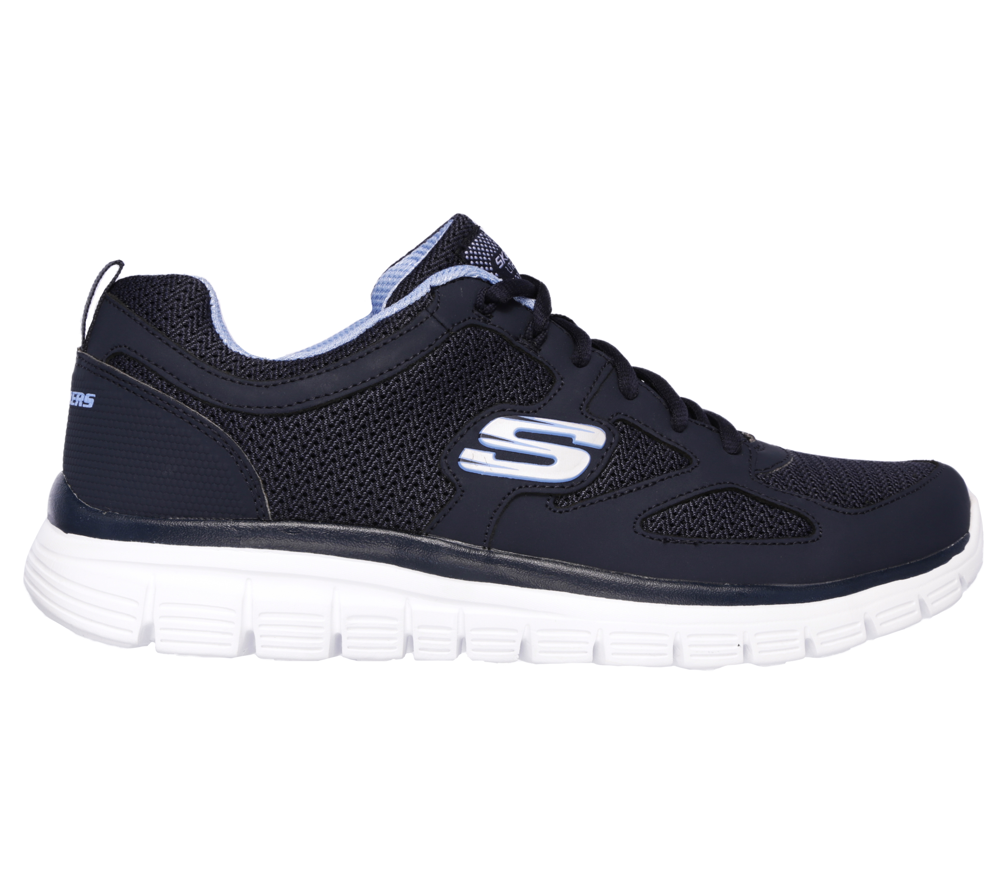 Sneaker SKECHERS "BURNS-AGOURA", Damen, Gr. 42, navy, Leder, Textil, kontrastfarbene Details, Schuhe Sneaker, Schnürschuh, Sportschuh mit Memory Foam