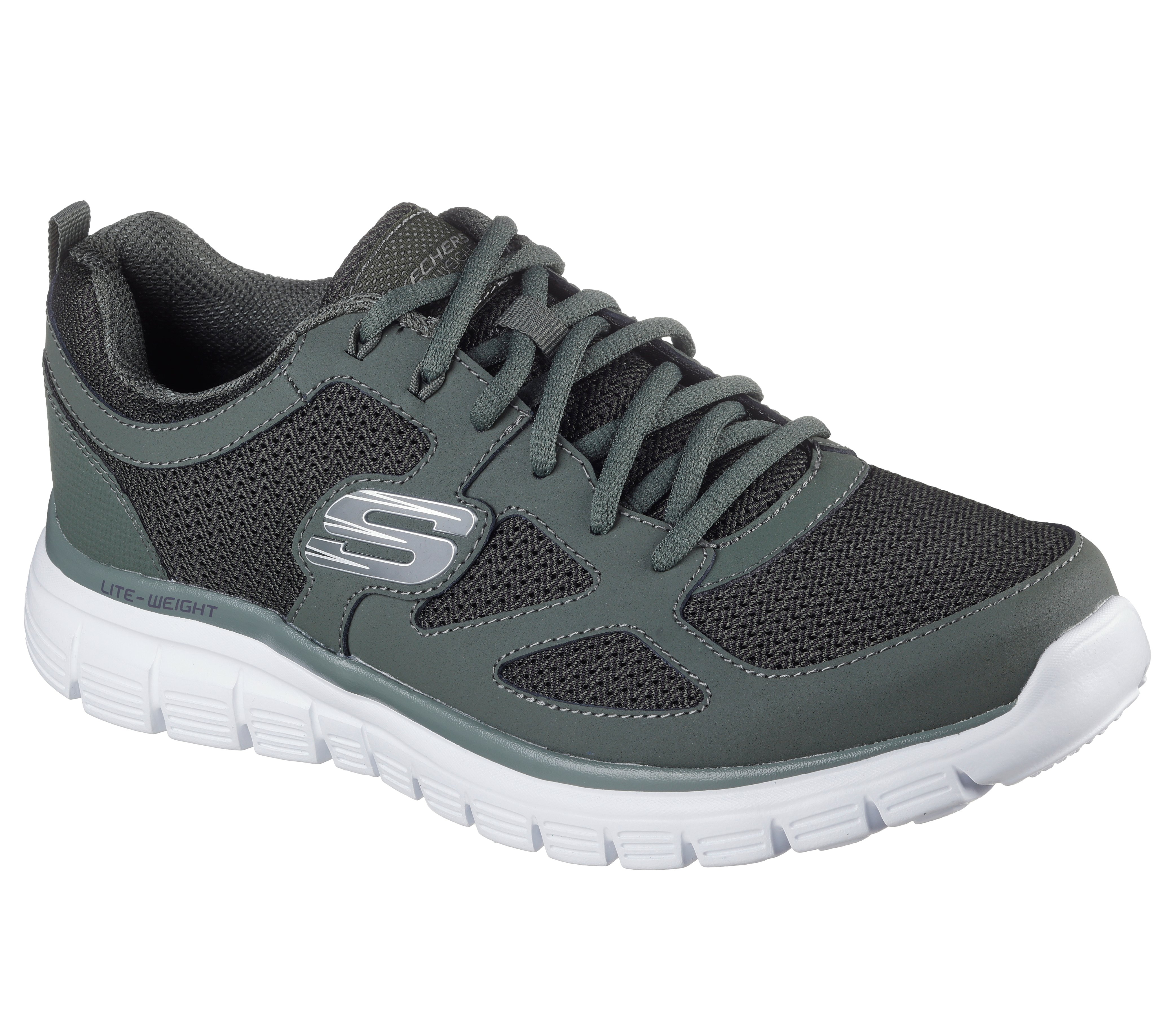 Sneaker SKECHERS "BURNS-AGOURA", Damen, Gr. 47,5, oliv, Leder, Textil, kontrastfarbene Details, Schuhe Sneaker, Schnürschuh, Sportschuh mit Memory Foam