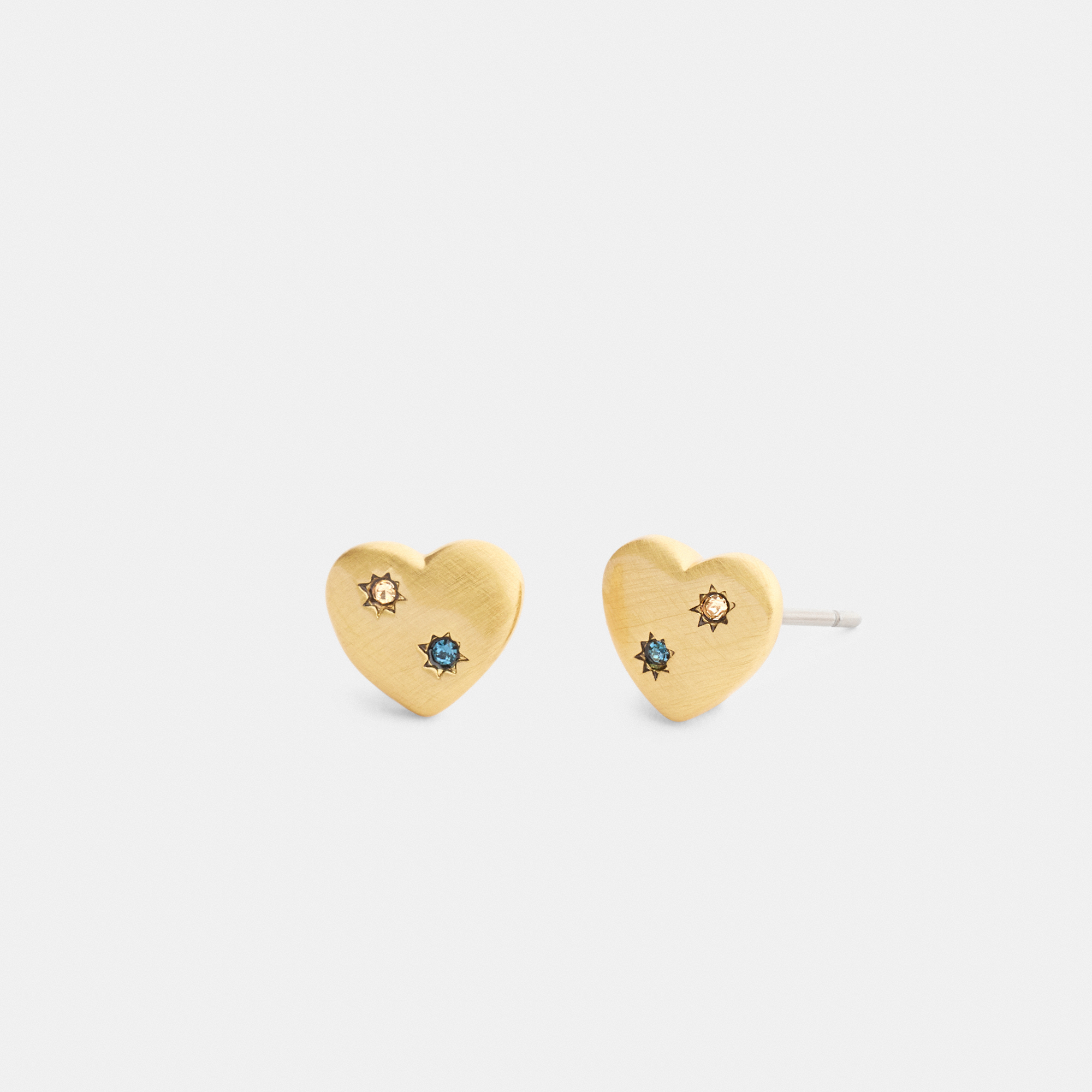 Coach Womens Heart With Stones Stud Earrings - Gold Metal - One Size | Coach Sale | Discount Designer Brands