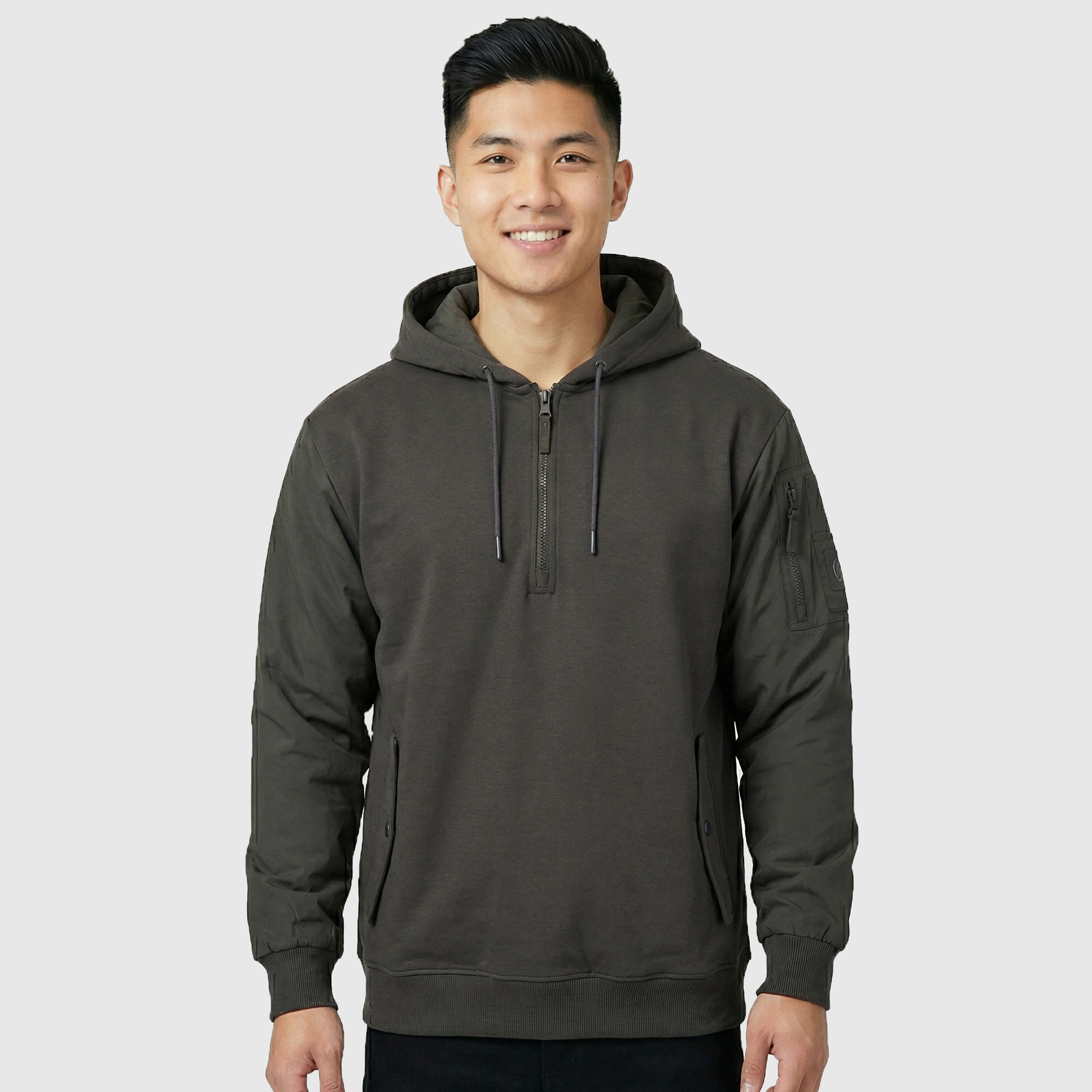 Leeds United Elements Hybrid-Hoodie mit Viertelreißverschluss – Classic Pewter – Herren Image