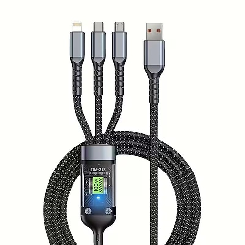 Cavo di ricarica rapida universale da 3 pezzi, cavo di ricarica multiplo intrecciato in nylon QC3.0 con connettori Lightning, Micro USB e USB-C per più smartphone