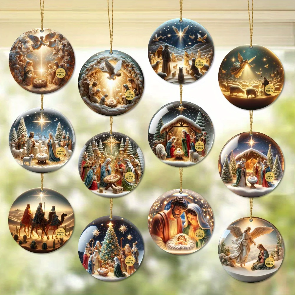 12/24 Stück personalisierte Weihnachtskugel Baum Dekoration Holz Familie 2D Weihnachtsgeschenk Mini Kugeln Jesus Borth Ornamente Weihnachtsgeschenke Image