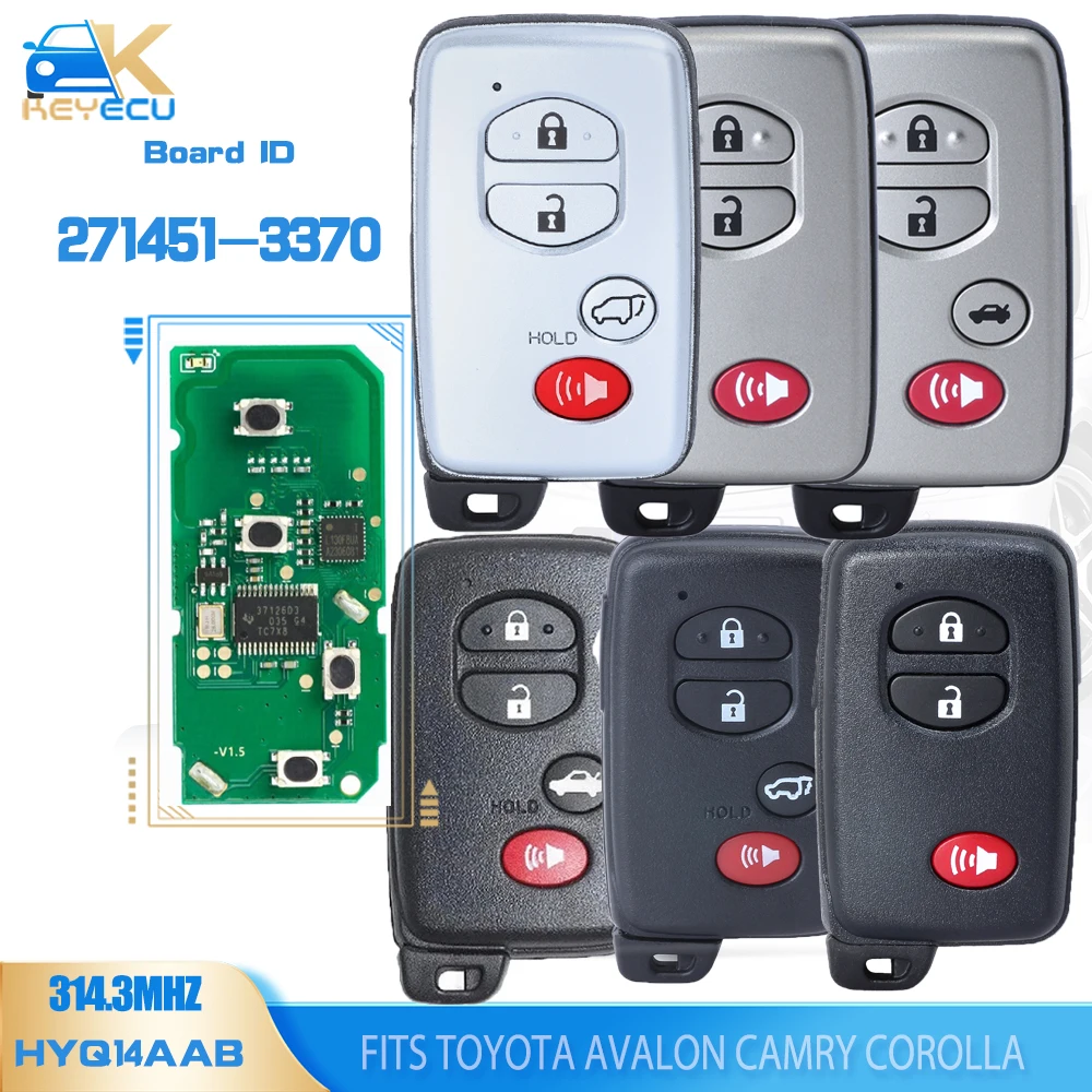 KEYECU 271451-3370 Smart Keyless Remote Key 314,3 MHz Fob für Toyota Avalon Camry Corolla Venza Prius 2009 2010 2011 2012 2013 Image