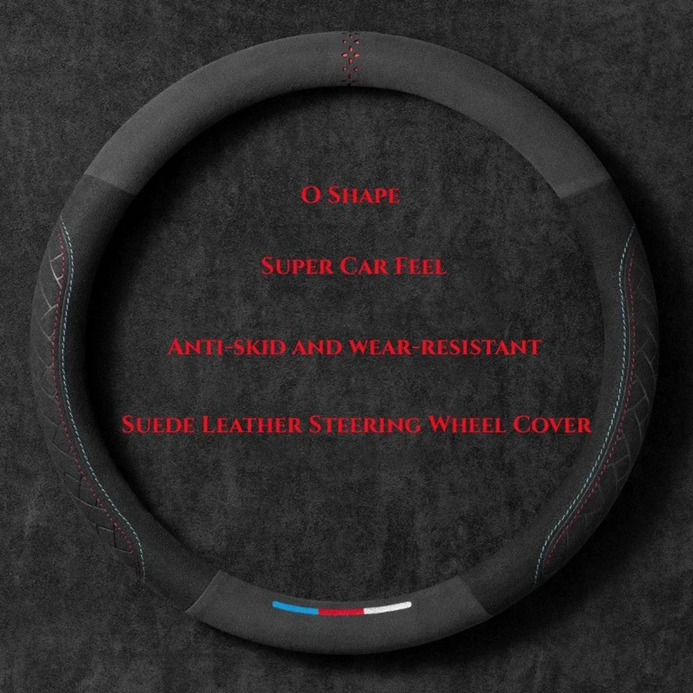 Auto Lenkrad Abdeckung Wildleder Leder Wrap Atmungsaktiv Anti Slip Universal 37-38 cm Lenkung Abdeckungen Dekoration Auto Zubehör Image