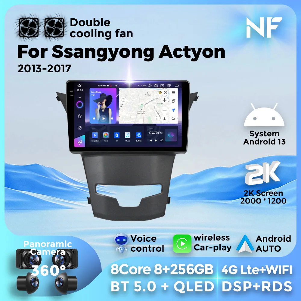 Android 13 Autoradio 8G+256G für SsangYong Actyon 2 Korando 3 2013-2017 Navigation GPS Multimedia Video Spieler Drahtloses Carplay Image