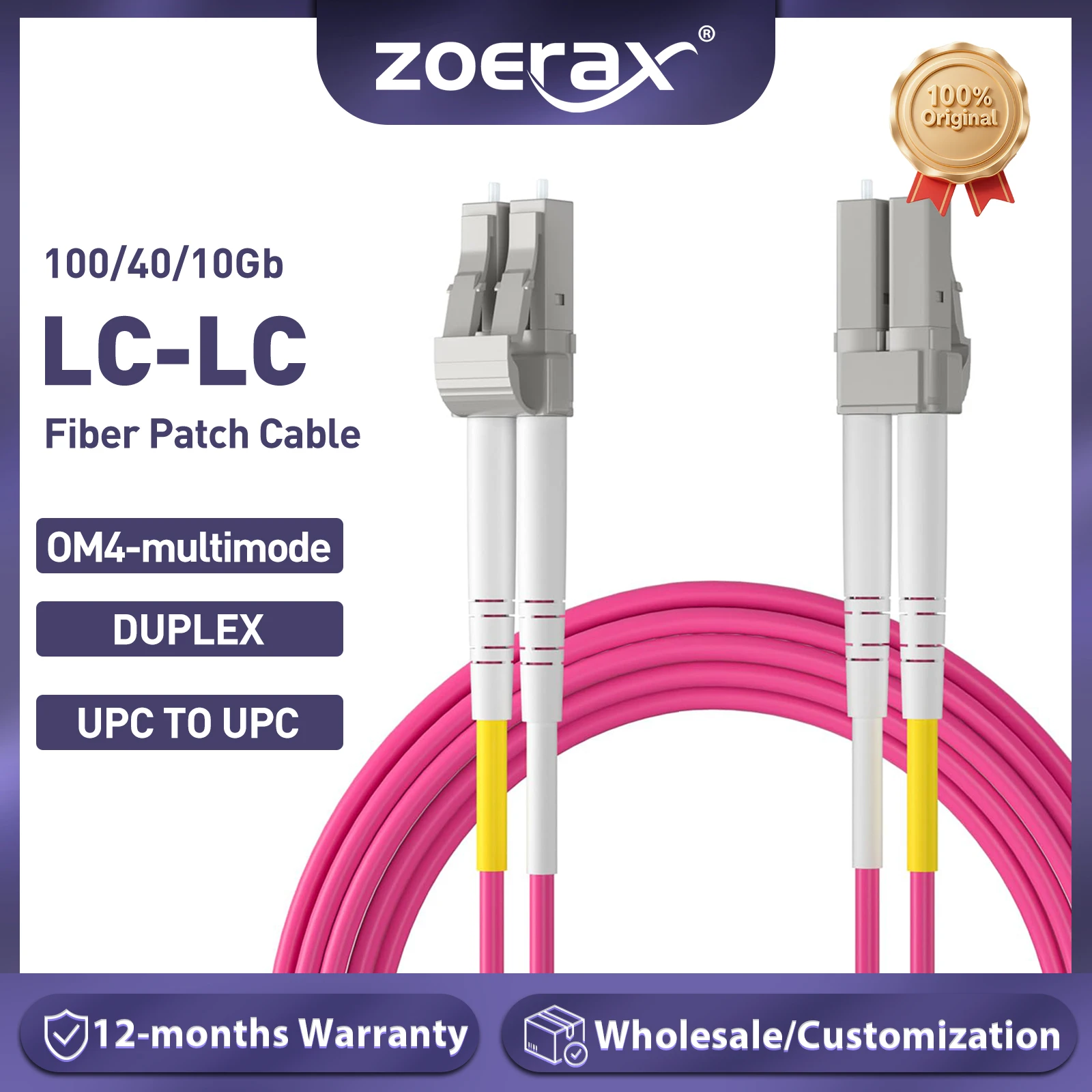 ZoeRax OM4 LC auf LC UPC Glasfaserkabel 100/40/10 GB Multimode Duplex MMF 50/125 μm LSZH Glasfaserkabel Image