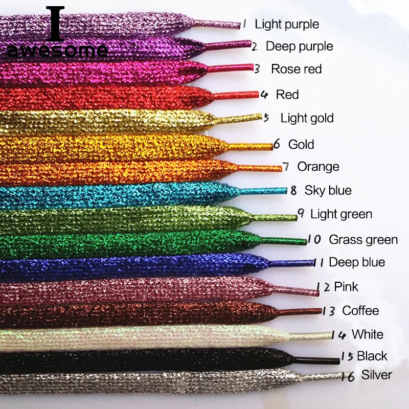 Glänzende, glitzernde, gold- und silberfarbene, bunte, helle Schnürsenkel, 16 Farben, 110 cm, Sneaker, Sportschuhe, Schnürsenkel, Schnürsenkel, Schnürsenkel Image