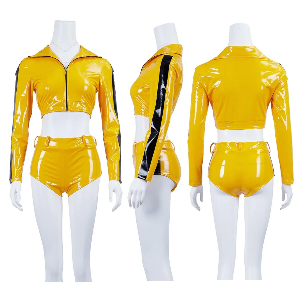 Kill Bill Cosplay Braut Kostüm Sexy Kurzen Ärmeln KungFu Kampf Anzug Frauen Halloween Party Bühne Leistung Kleidung Image