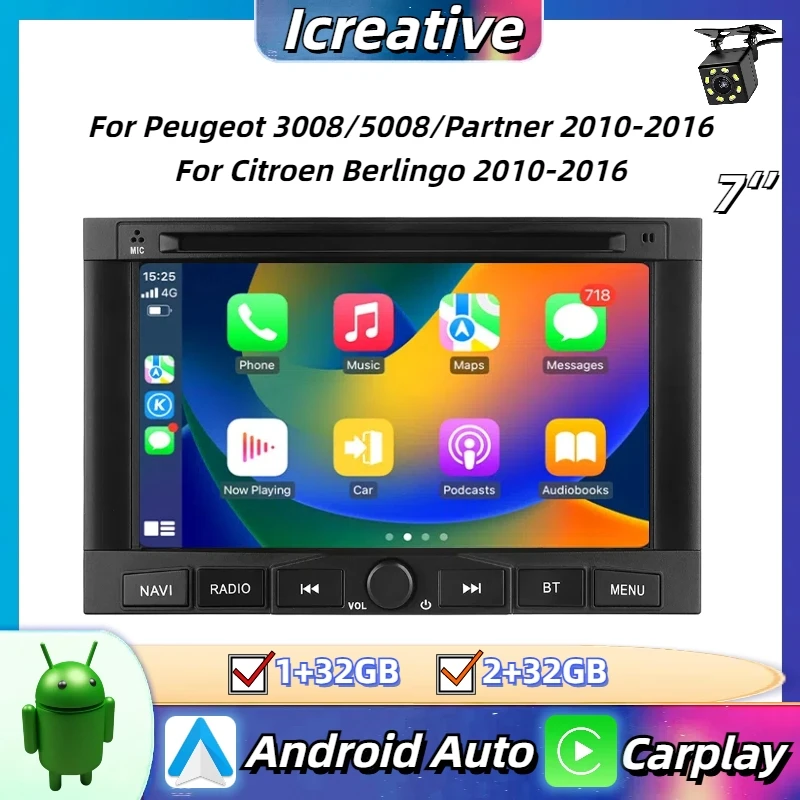 Autoradio Android für Peugeot 3008/5008/Partner/Citroen Berlingo 2010-2016 Multimedia Carplay Head Unit Autoradio Navigation GPS Image