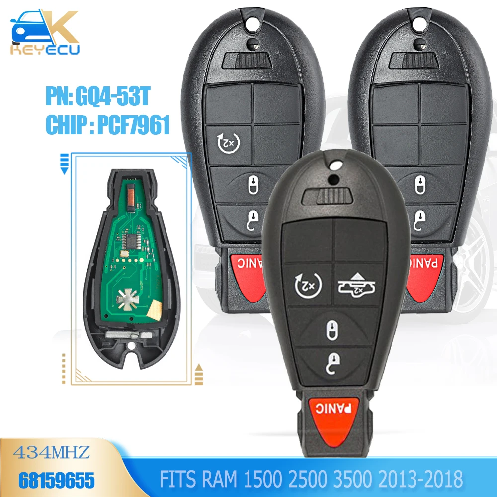 KEYECU GQ4-53T 433 MHz PCF7961 3B/4B/5 Tasten Smart Remote Key Fob für RAM 1500 2500 3500 2013 2014 2015 2016 2017 2018 Image