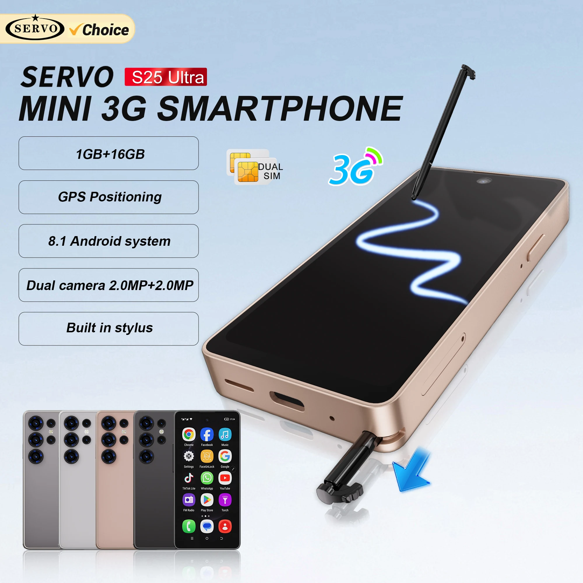 SERVO S25 Ultra Mini Smartphone 2 SIM 3G WCDMA Android OS 16 GB ROM Play Store Wi-Fi Hotspot 4,0