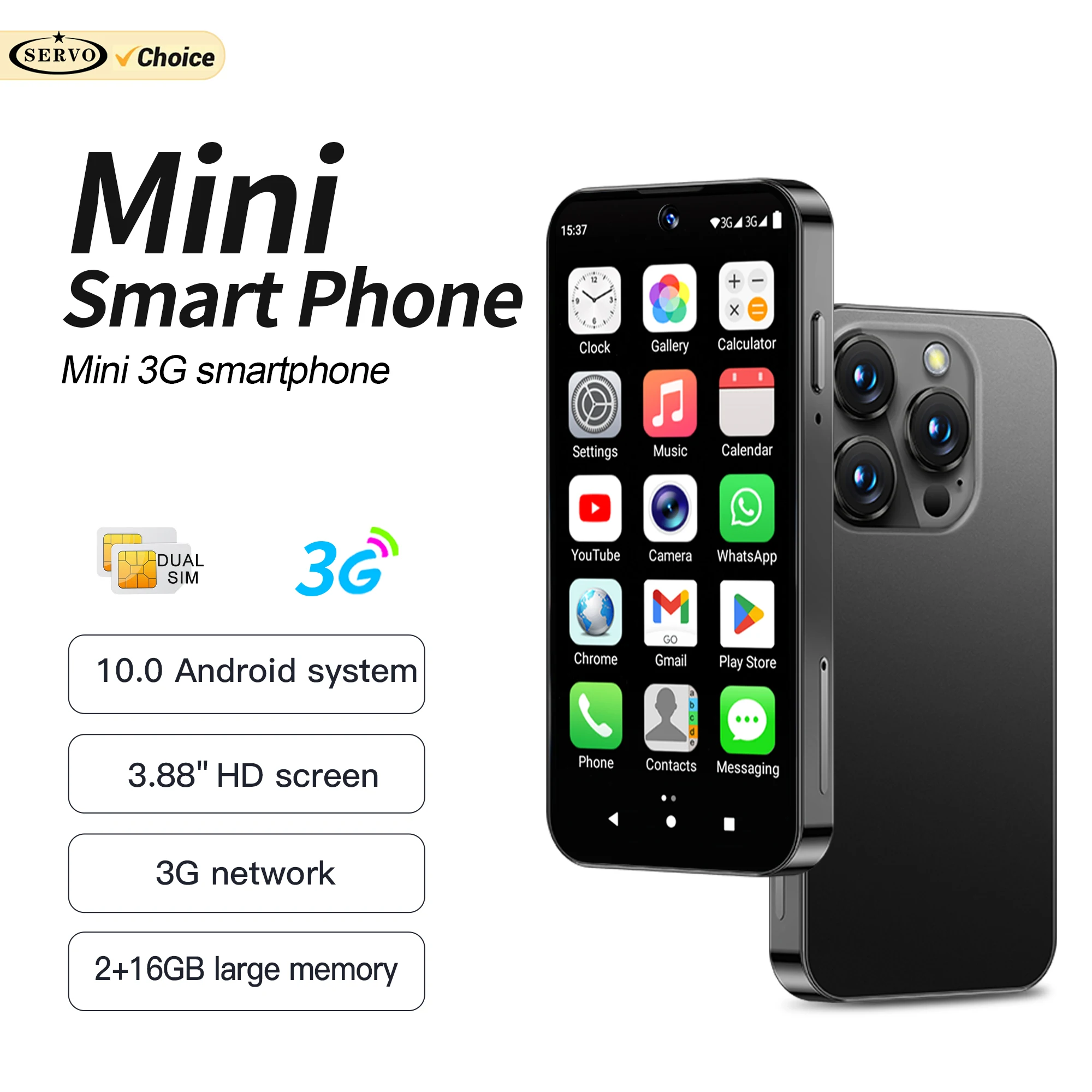2025 NEUES SERVO 19E MAX Mini-Smartphone 3G WCDMA Android-Handy Dual SIM 16 GB ROM 3,88 Zoll Display 2000 mAh Kleine Smartphones