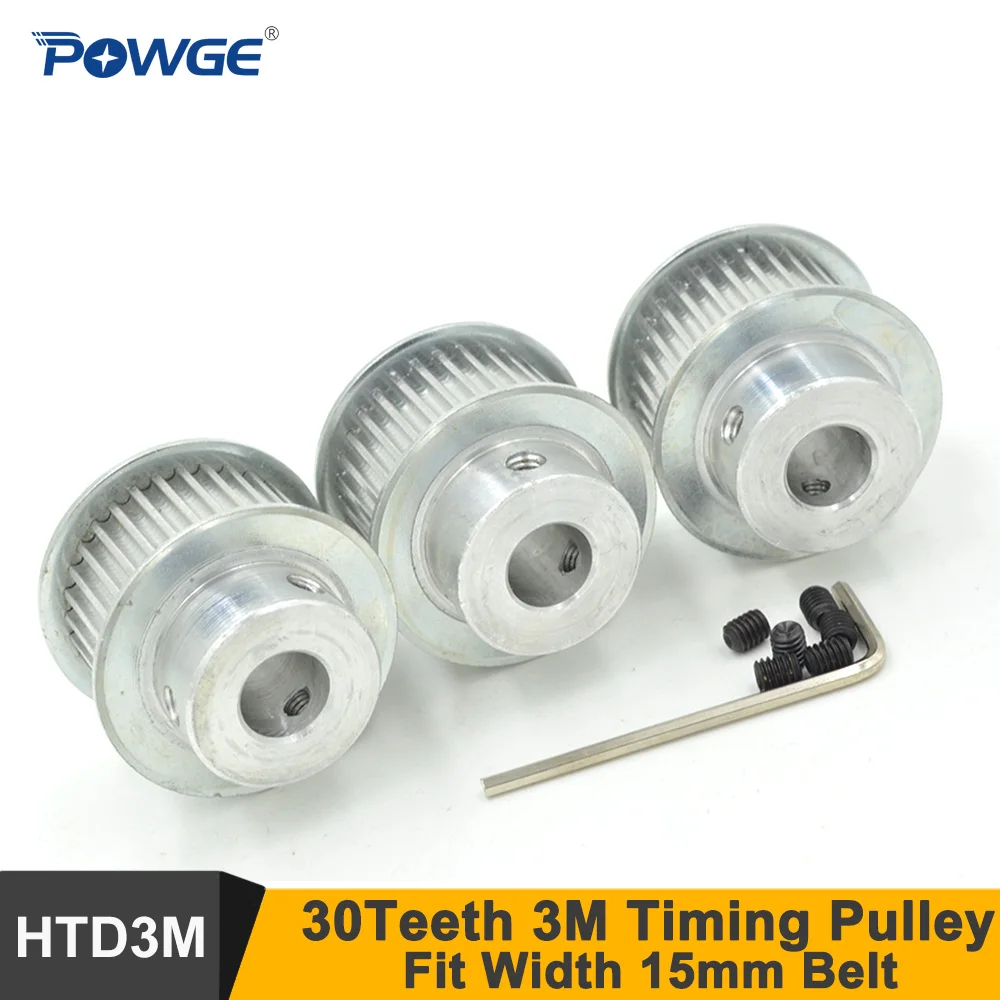 POWGE 30 Zähne 3M Zahnriemenscheibe Bohrung 5/6/6,35/8/10/12/14 mm Passend für B = 15 mm HTD 3M Riemen 30T 30 Zähne HTD3M Riemenscheibe CNC-Maschine Image