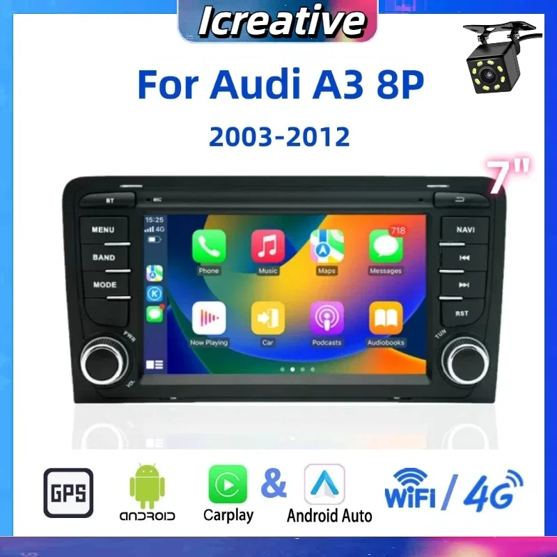 Android Auto Radio für Audi A3 8P 2003-2012 7 zoll Drahtlose Carplay Multimedia Auto Stereo 2Din autoaudio Kopf Einheit Navigation GPS Image
