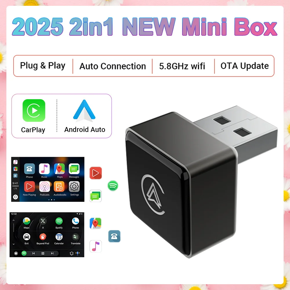 2in1 Smart Mini Box Drahtlose Carplay Adapter Android Auto WIFI BT Auto Connect Für Toyota Volvo FIAT Benz MG Kia MAZDA FORD JEEP Image