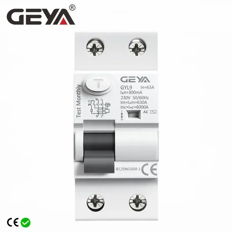 GEYA GYL9 AC Typ RCCB Elektromagnetischer Fehlerstromschutzschalter AC ELCB 2-polig 25 A 40 A 63 A 100 A RCD 30 mA 100 mA 300 mA Image