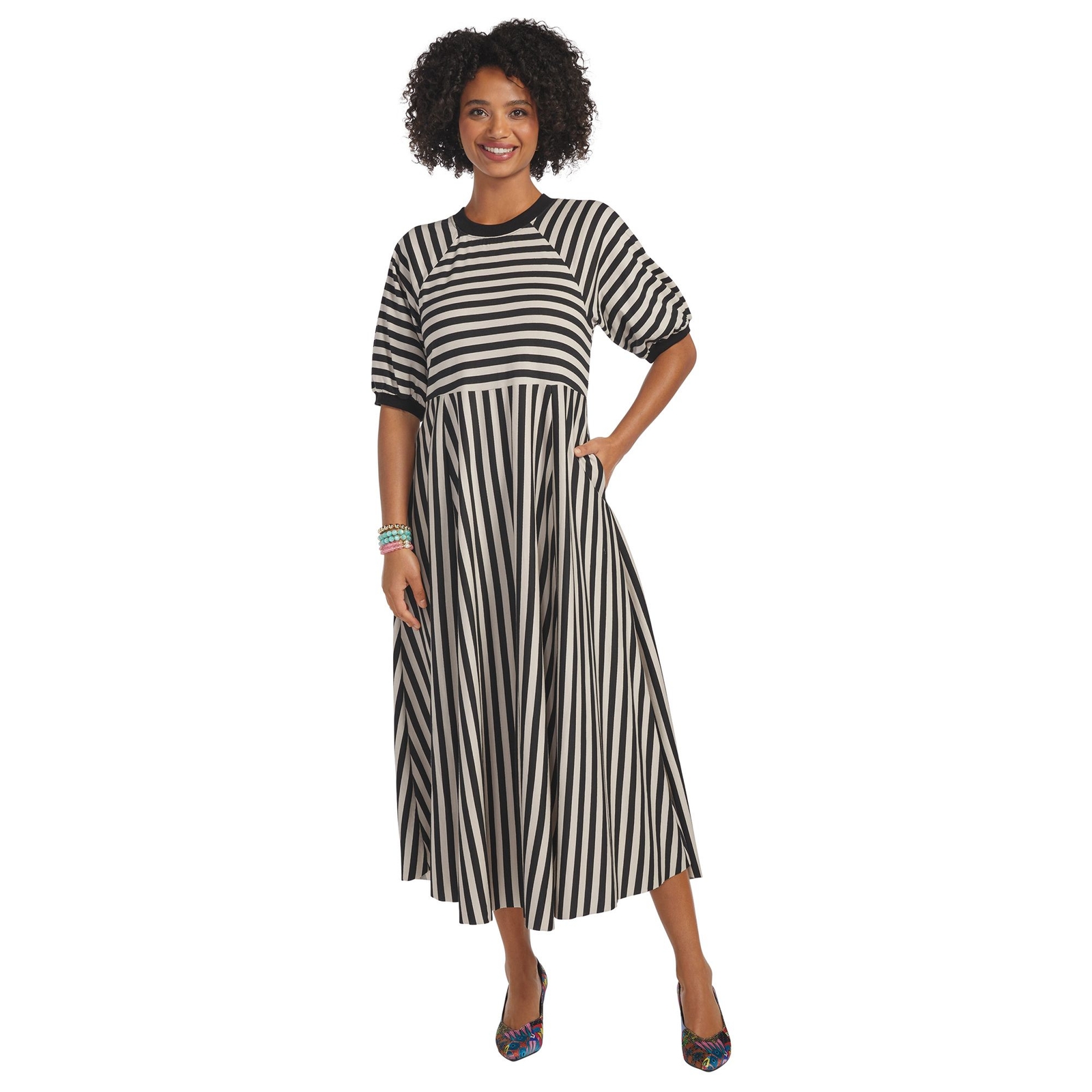 Masseys Daily T-Shirt Maxi Dress (Size M) Black Stripe, Cotton