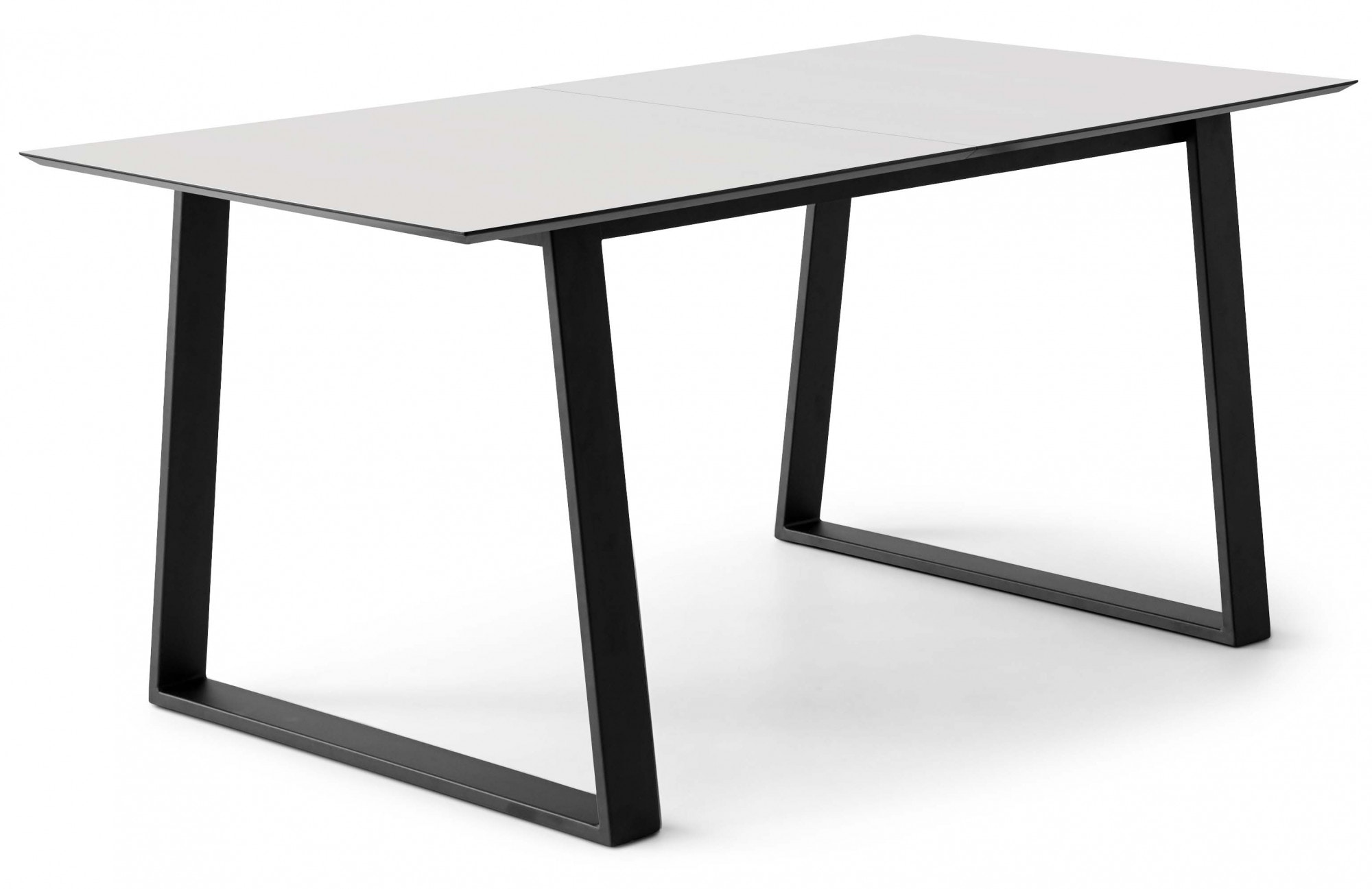 Esstisch HAMMEL FURNITURE "Meza Designtisch mit Auszugsfunktion und 2 Einlegeplatten", weiß (weiß, schwarz, weiß), B:165cm H:73,5cm, Tischplatte: Weiss Laminat (schwarzer Rand), Gestell: Pulverbeschichtetes schwarzes Metall, RAL9005 matt., Tische,...