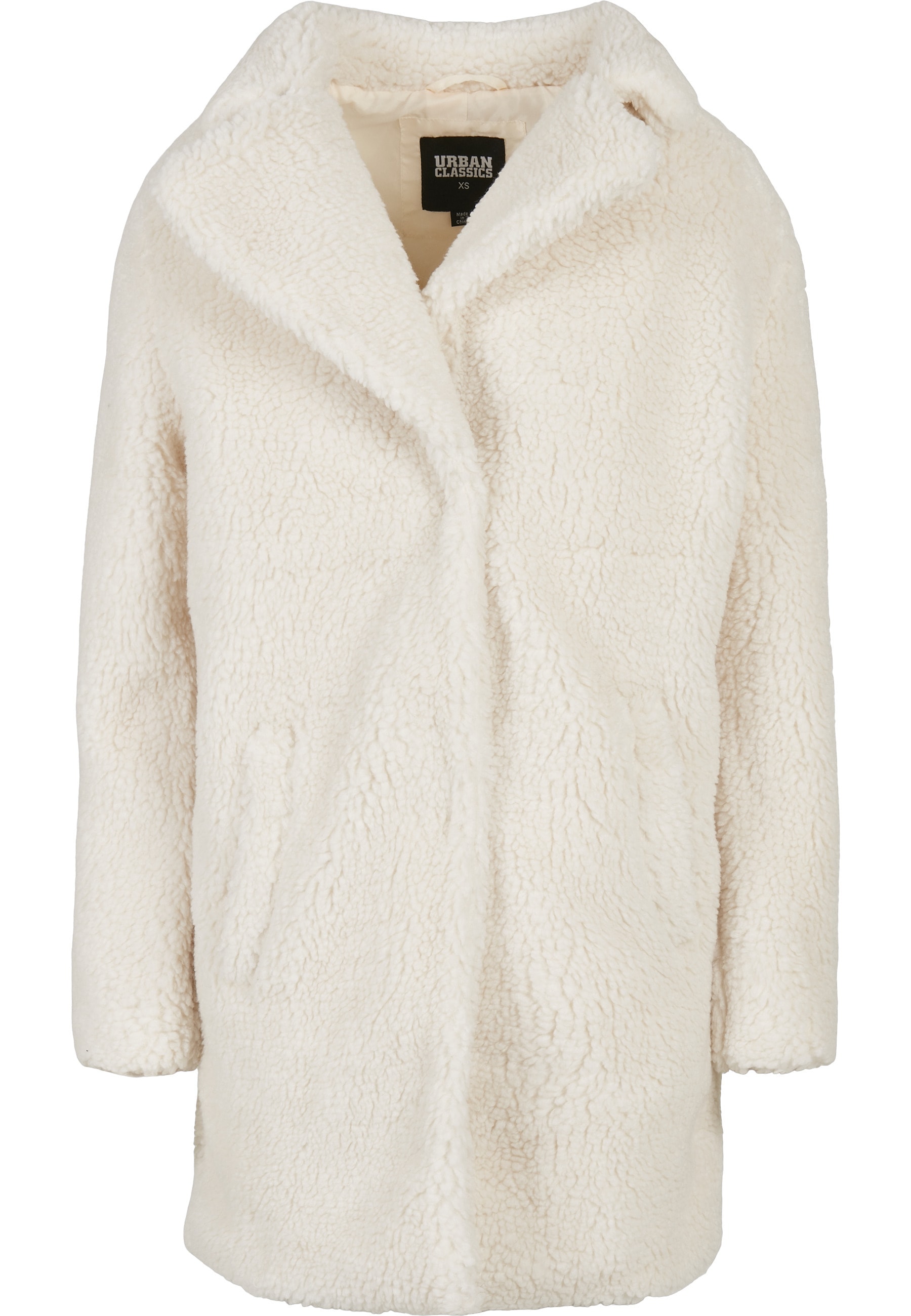Parka URBAN CLASSICS "Urban Classics Damen Ladies Oversized Sherpa Coat", Damen, Gr. 5XL, sandweiß, 100% Polyester, unifarben, oversize, amerikanischer Ausschnitt, Jacken Parka