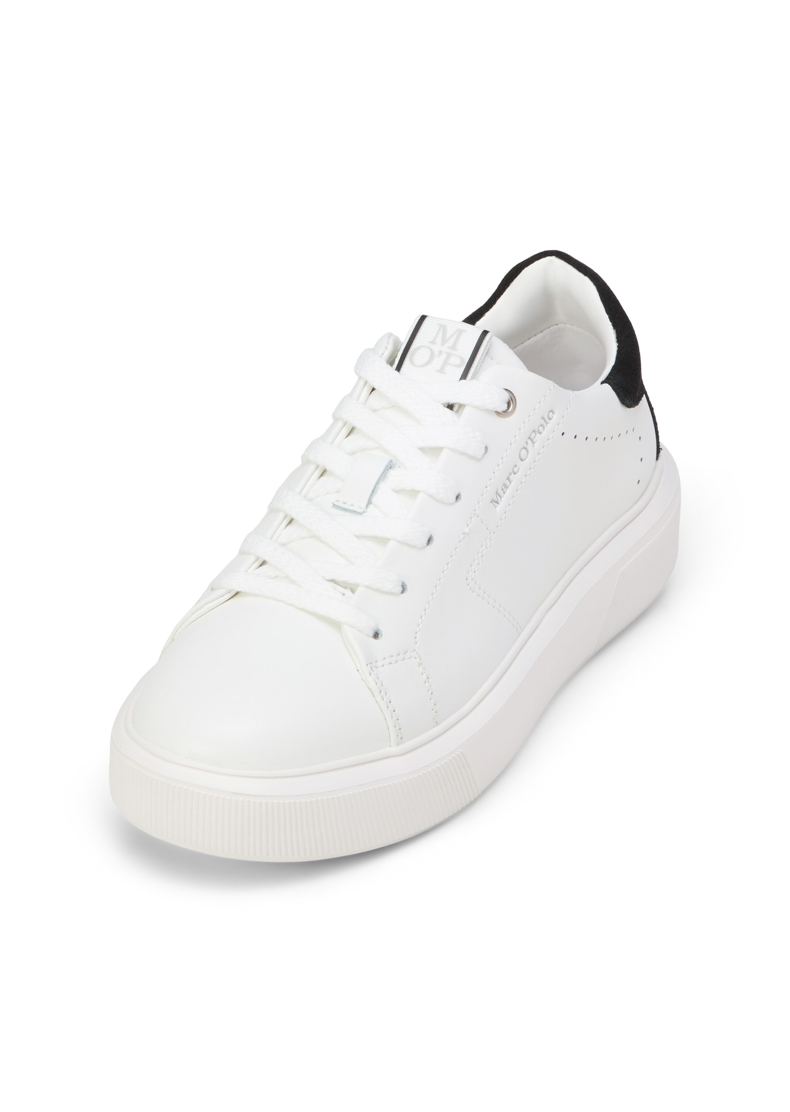 Sneaker MARC O'POLO "aus edlem Rindleder", Damen, Gr. 36, sanftes weiß, schwarz, Obermaterial: 100% Leder, unifarben, Schuhe Sneaker