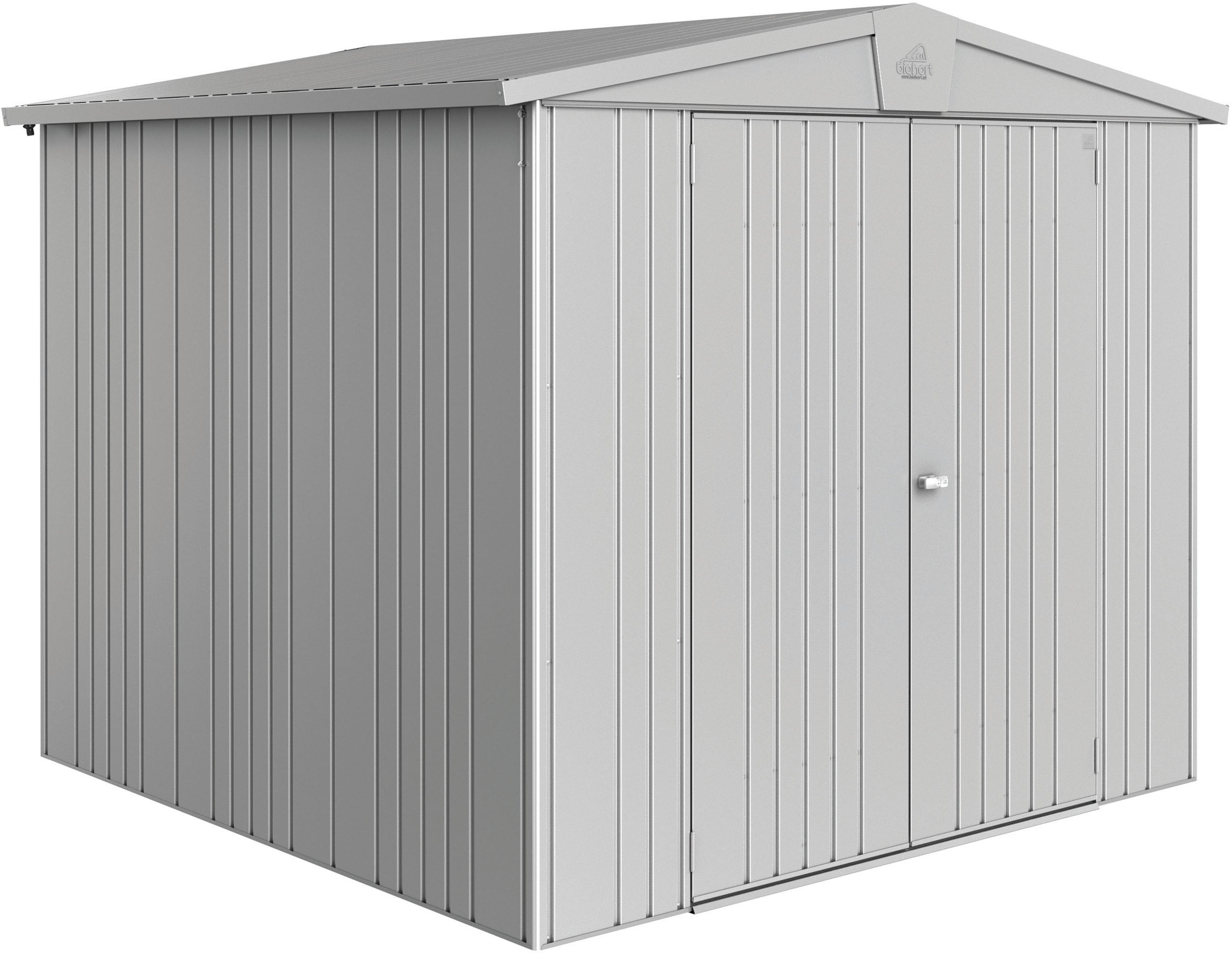 Gerätehaus BIOHORT "Europa Gr. 4, verschiedene Farben", silber, metallic, Gerätehäuser, Stahl, Qualitäts-Geräteschuppen aus Metall