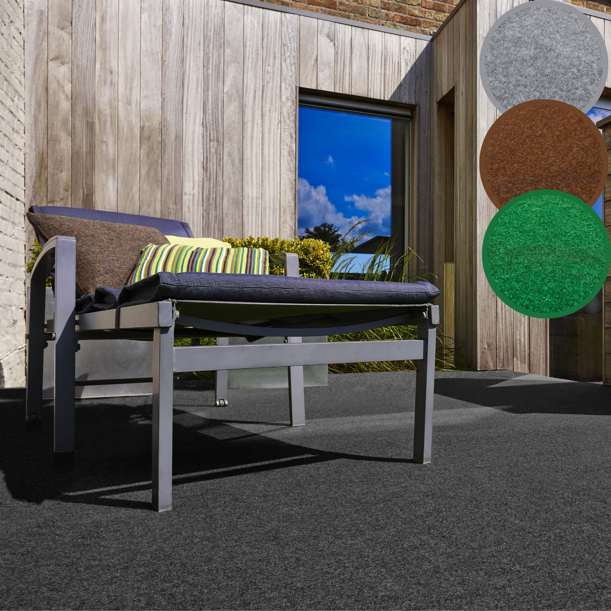 Kunstrasen ANDIAMO "Edinburgh, Gesamthöhe 4 mm, Made in Netherlands", grau (anthrazit), B:400cm L:400cm, Nadelfilz, Polyester, Teppiche, aus Nadelfilz, mit Drainagenoppen, für Balkon, Terasse, Wintergarten Image