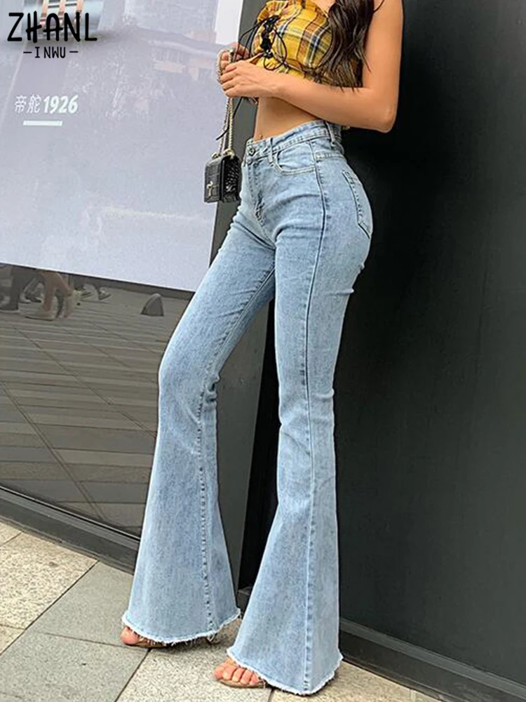 Frauen Hohe Taille Flare Jeans Hosen Vintage Dünne Damen Jeans Frauen Mode Stretch Denim Hosen Plus Größe Breite Bein Jeans