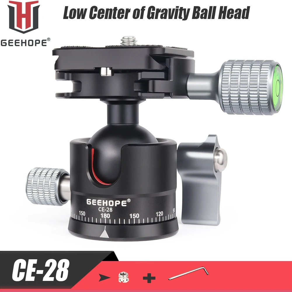 Geehope CE-28 Low Profile Stativ Kugelkopf Universal 360 Panorama CNC Metall Kugelkopf für DSLR Kamera Einbeinstativ Camcorder Last 5 kg Image